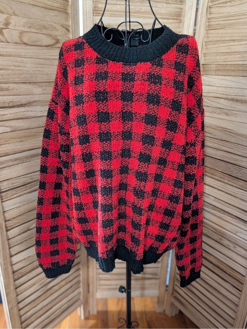 Vintage Christmas Red Checkered Plaid  Sweater Size XL Women’s Bobeau Sweater